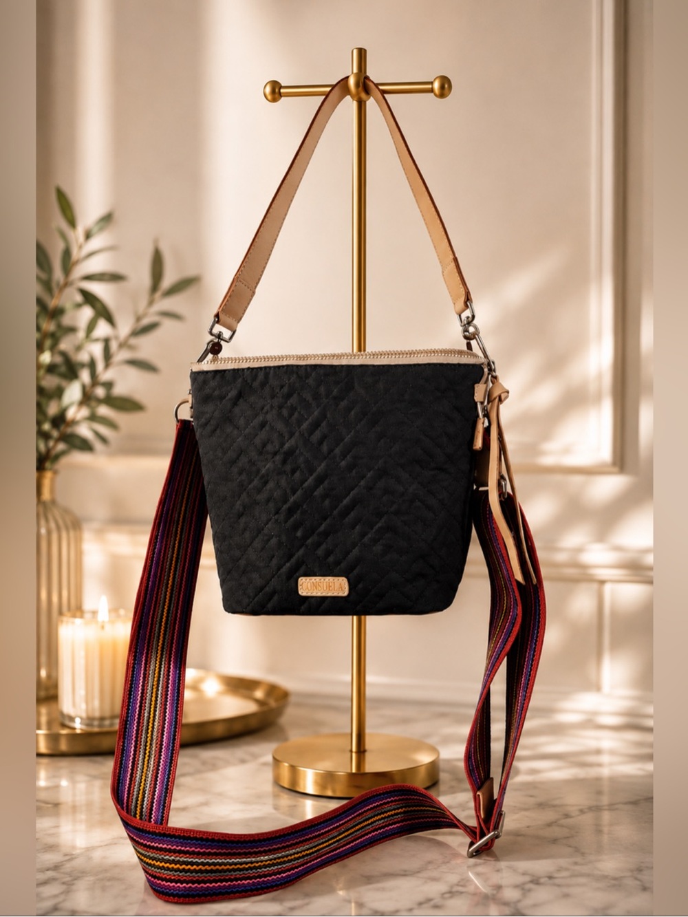 Consuela MEG WEDGE Black Quilted Crossbody Bag